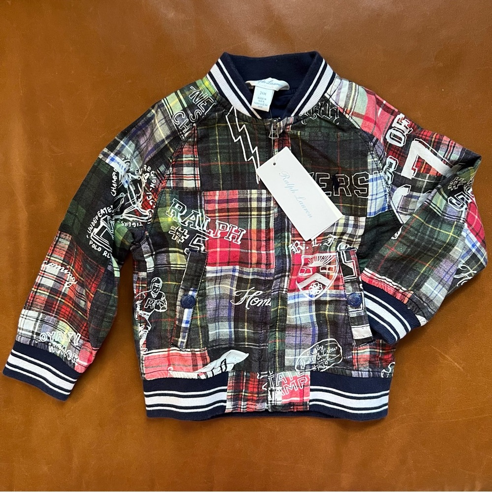 RALPH LAUREN Madras Print Baseball Jacket, 24mo - NEW